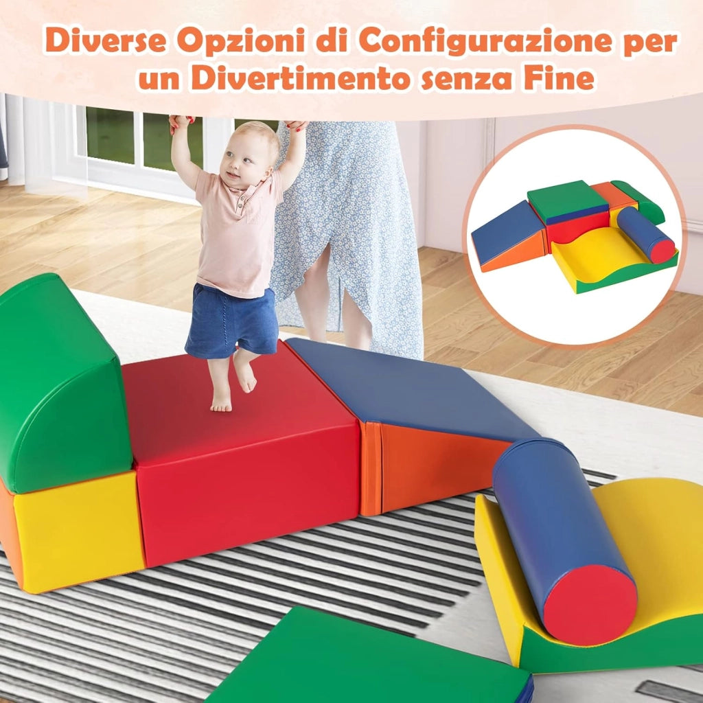 Set di Giocattoli per Arrampicata in PU e EPE da 7 Pezzi, Set di Blocchi per Arrampicata da Interno, Ideale per Bambin con età Superiore a 1,5 Anni, Multicolore