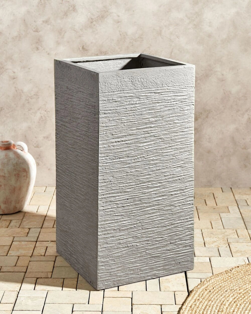 Vaso per fiori da giardino alto in argilla 40x40x77 cm resistente ai raggi UV grigio chiaro