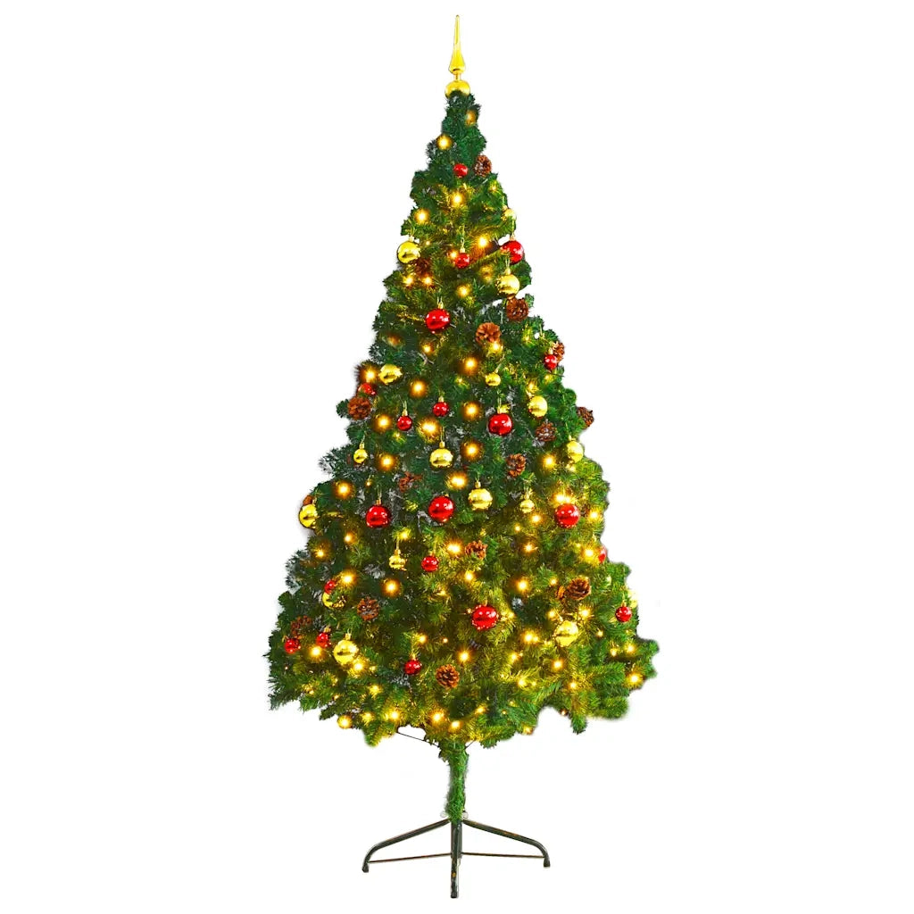 Albero di Natale Artificiale con Palline e LED 210 cm Verde
