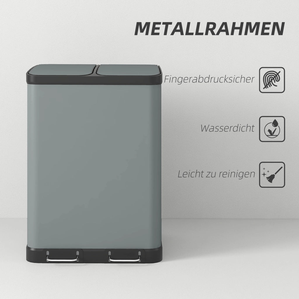 Doppio Cestino per la Raccolta Differenziata 2 x 30L ¨C zephmum ¨C Grigio