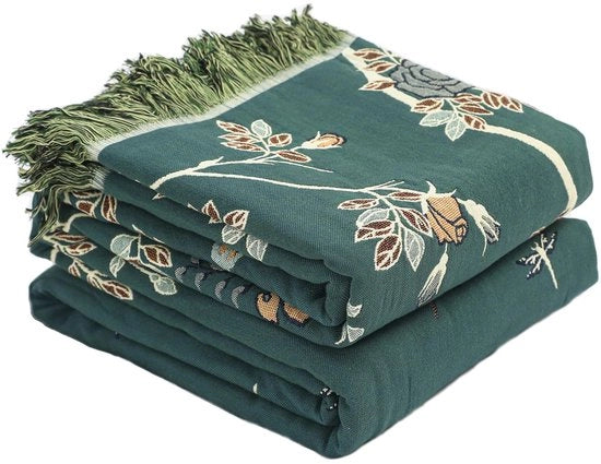 Bedsprei da 100% Cotone - Decongestionante coperta morbida con disegno uccelli e fiori per tutte le stagioni - ideale come coperta da letto, coperta per divano e regalo