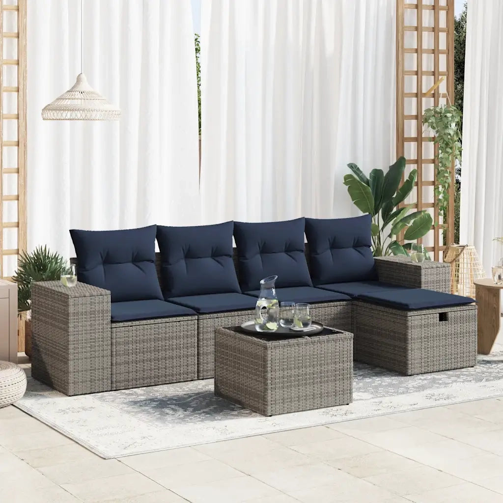 Set Divano da Giardino 6 pz con Cuscini Grigio in Polyrattan