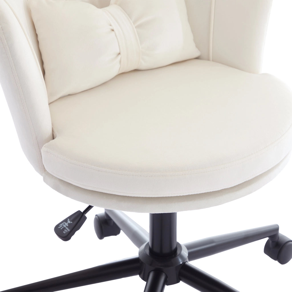 SEDIA Girevole Regolabile in Altezza in Velluto Beige con Cuscino Lombare