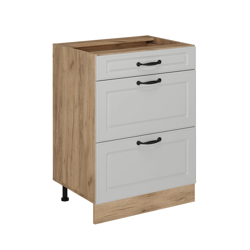 Vicco Mobiletto base per cucina Bianco casa di campagna 60 cm con cassetti, senza piano di lavoro