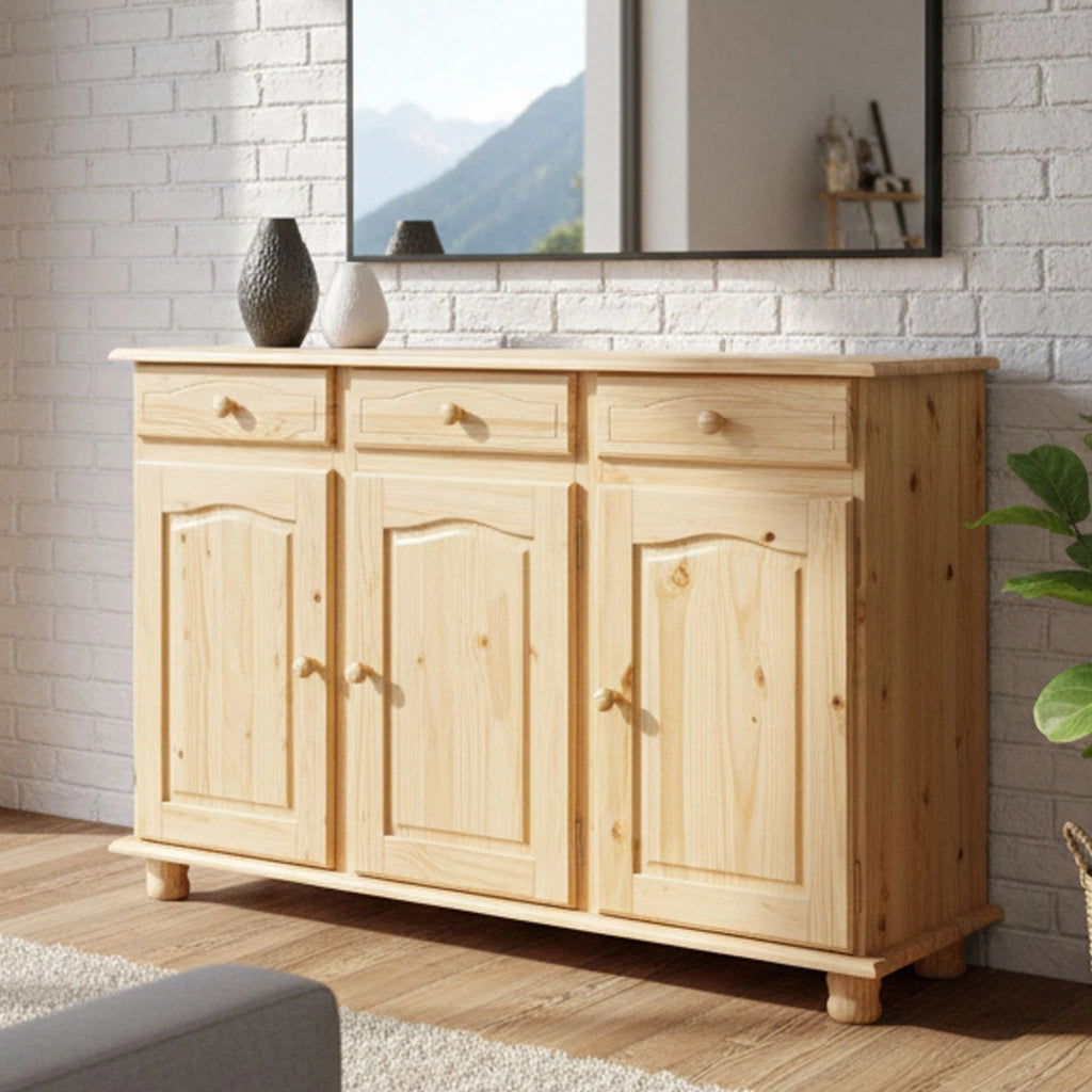 Madia Gragnano, Credenza 3 Cassetti, 130x43x87h cm Marrone Quercia