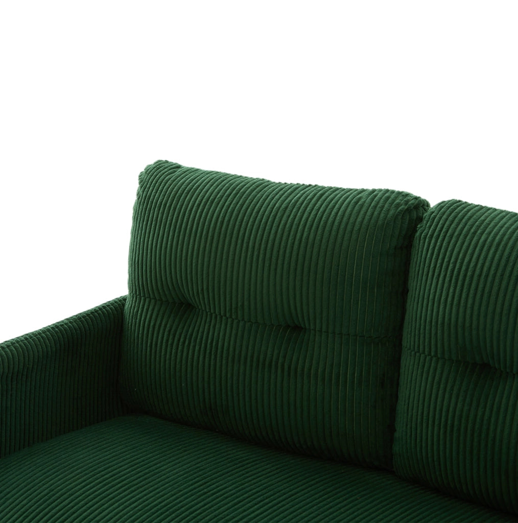 Divano a 3 posti in corduroy verde smeraldo con schienale ergonomico e tasca laterale