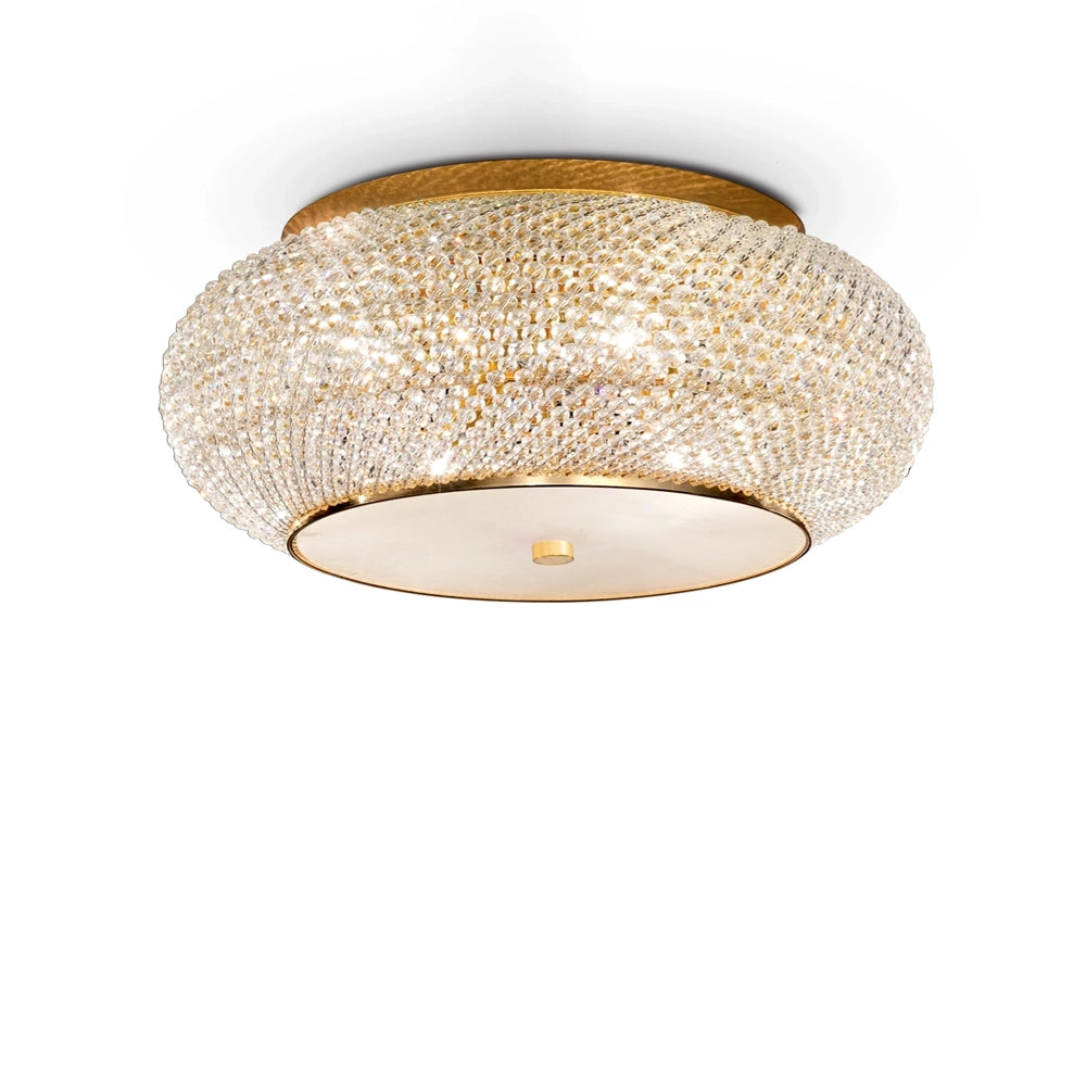 Plafoniera Contemporanea Pasha' Metallo-Cristallo Oro 10 Luci E14
