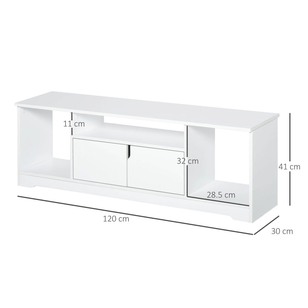 Mobile Porta TV fino a 42" 120x30x41 cm con Armadietto e Ripiani in Legno Bianco
