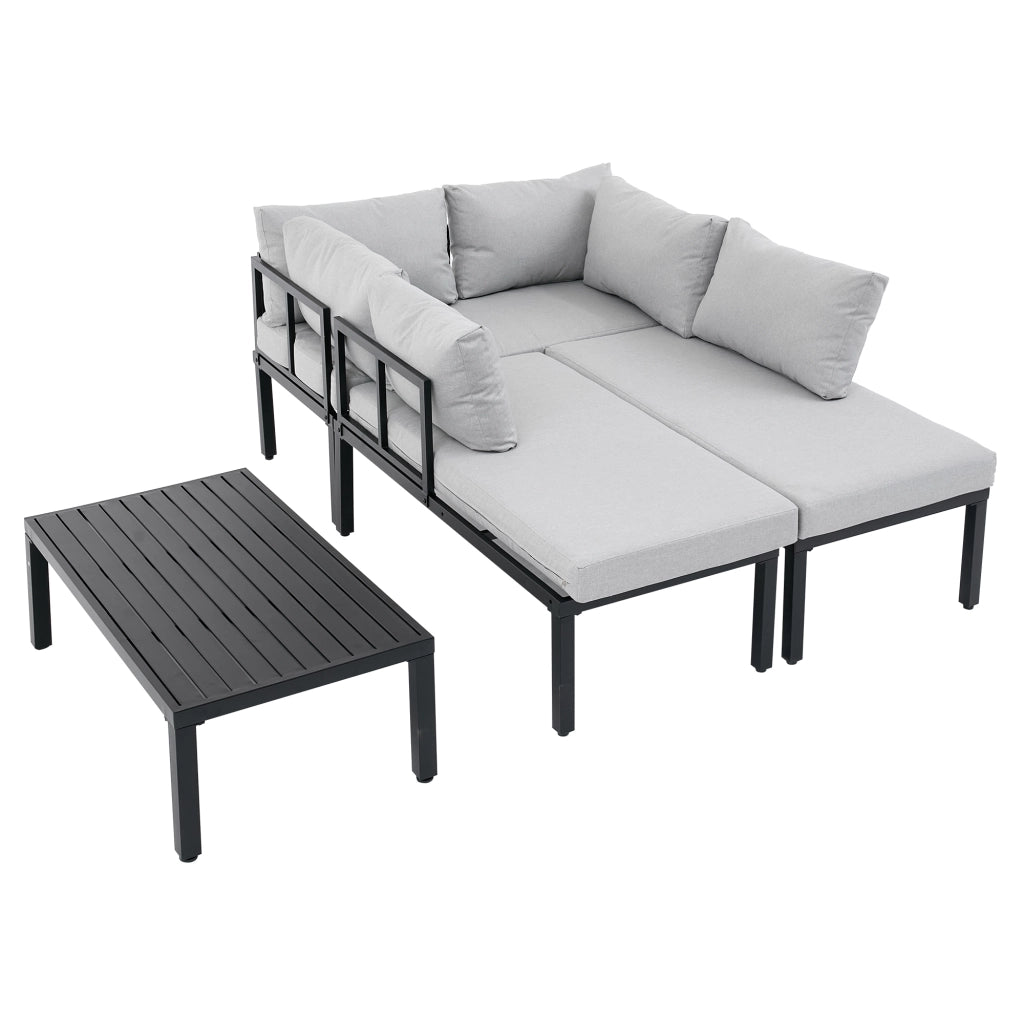 Set da Giardino Modulare 6 Posti con Tavolo ¨C MINIMAL ¨C Polyrattan Grigio
