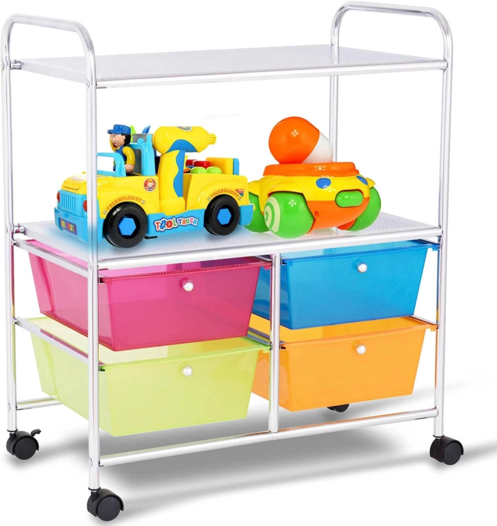 Carrello con 4 Cassetti e 2 Ripiani, Carrello Portaoggetti con Ruote per Cucina Bagno Ufficio, Multiuso, 58,5x37x75 cm (Colorato)