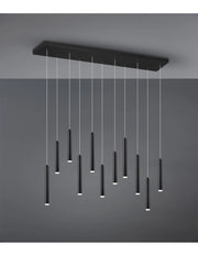 Sospensione Moderna Tubular 11 Tubi Led Nero L115 cm Trio Lighting