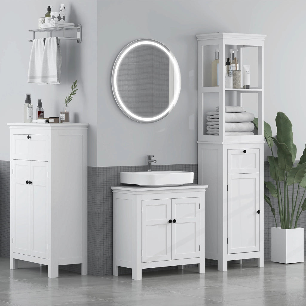 Mobile Bagno con Anta, Cassetto e Ripiano Regolabile ¨C Zephmum ¨C Bianco 40x30x165 cm