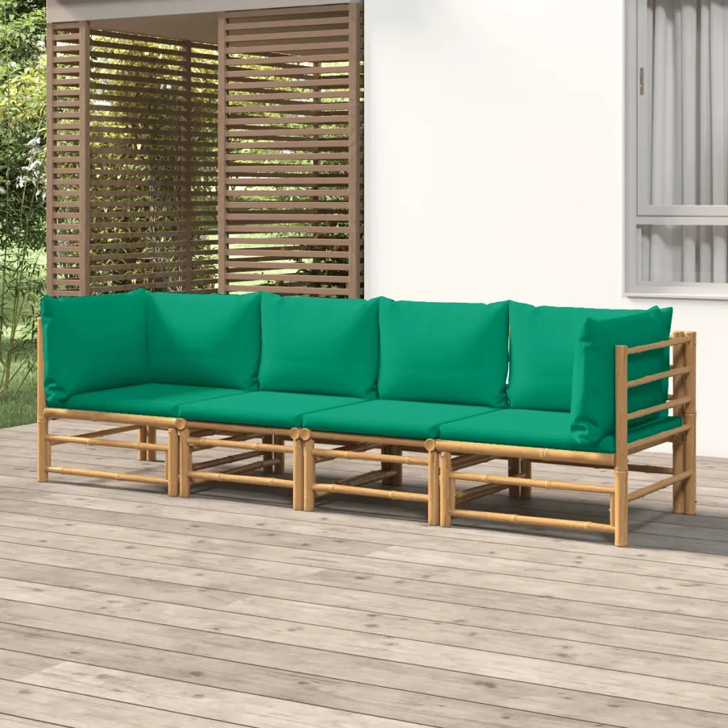 Set Salotto da Giardino 4pz | Set di Mobili da Esterno con Cuscini Verdi Bamb¨´