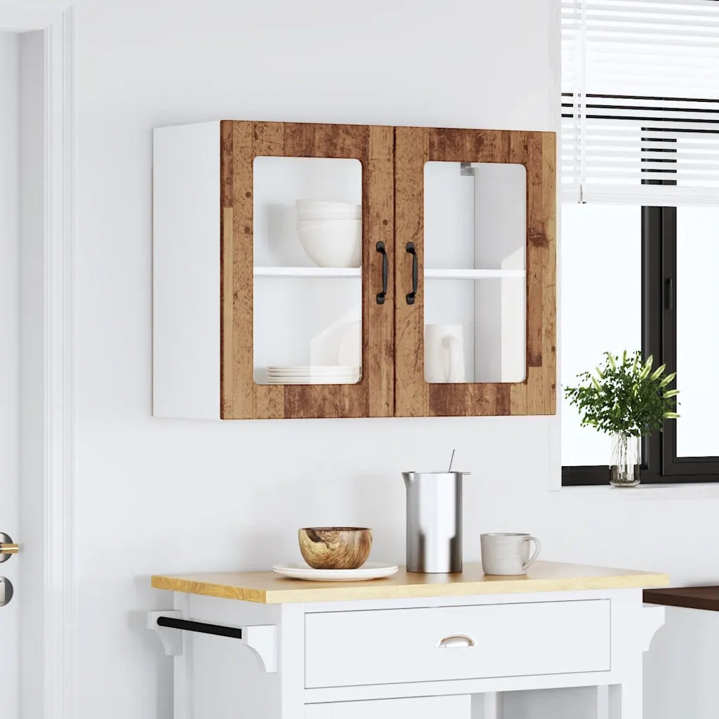 vidaXL Pensile da Cucina con Porta in Vetro Lucca Legno Vecchio
