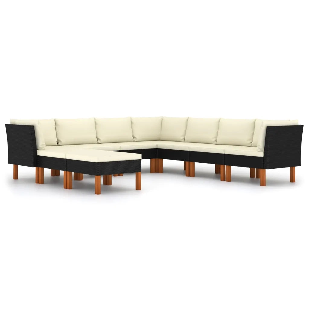 Set Divani da Giardino 9 pz con Cuscini in Polyrattan Nero cod mxl 36236
