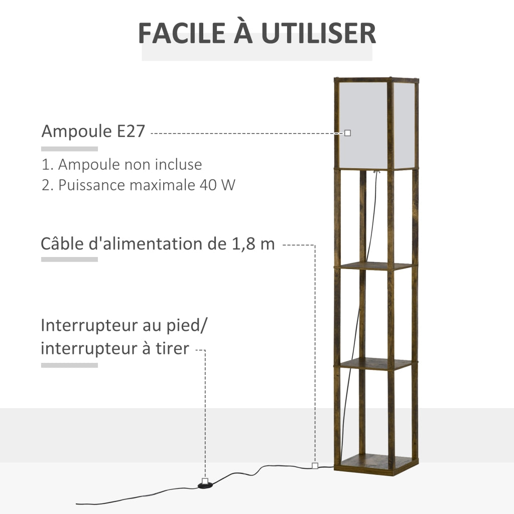 Lampada scaffale libreria ¨C zephmum ¨C MDF bianco e marrone 26x26x160 cm