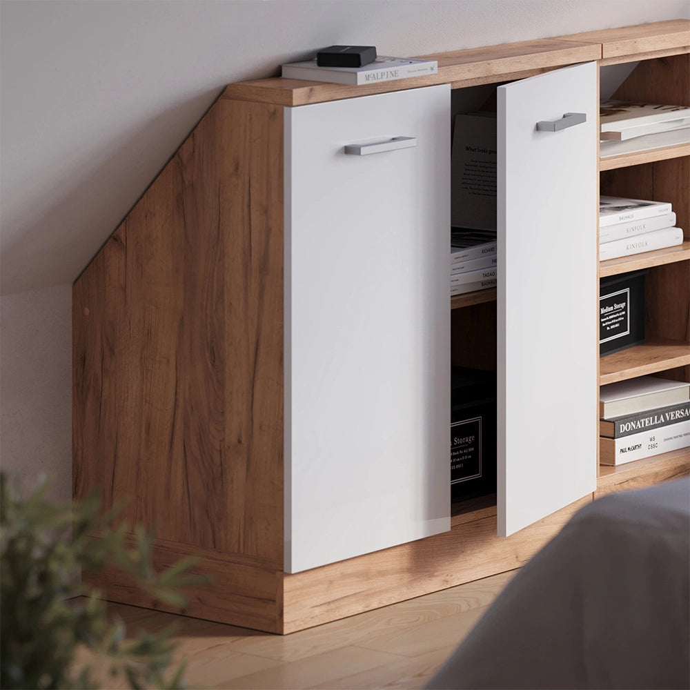 Mobile sottotetto Rion Bianco lucido/Rovere dorato con 2 porte Vicco
