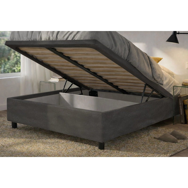 Letto imbottito Matrimoniale 180x200 cm Button - Contenitore,Microfibra,Grigio