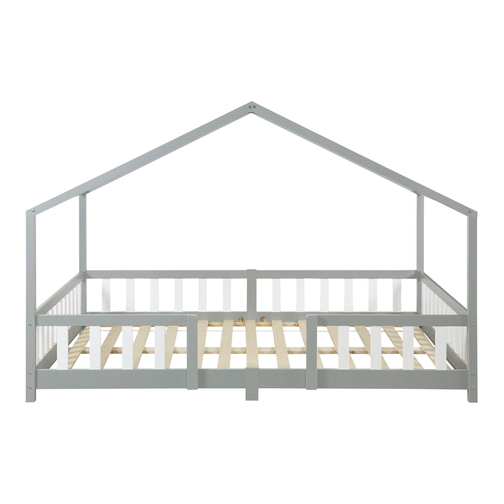 Letto per Cameretta Treviolo a Forma di Casetta con Materasso 140x200 cm Grigio [en.casa] [neu.haus]