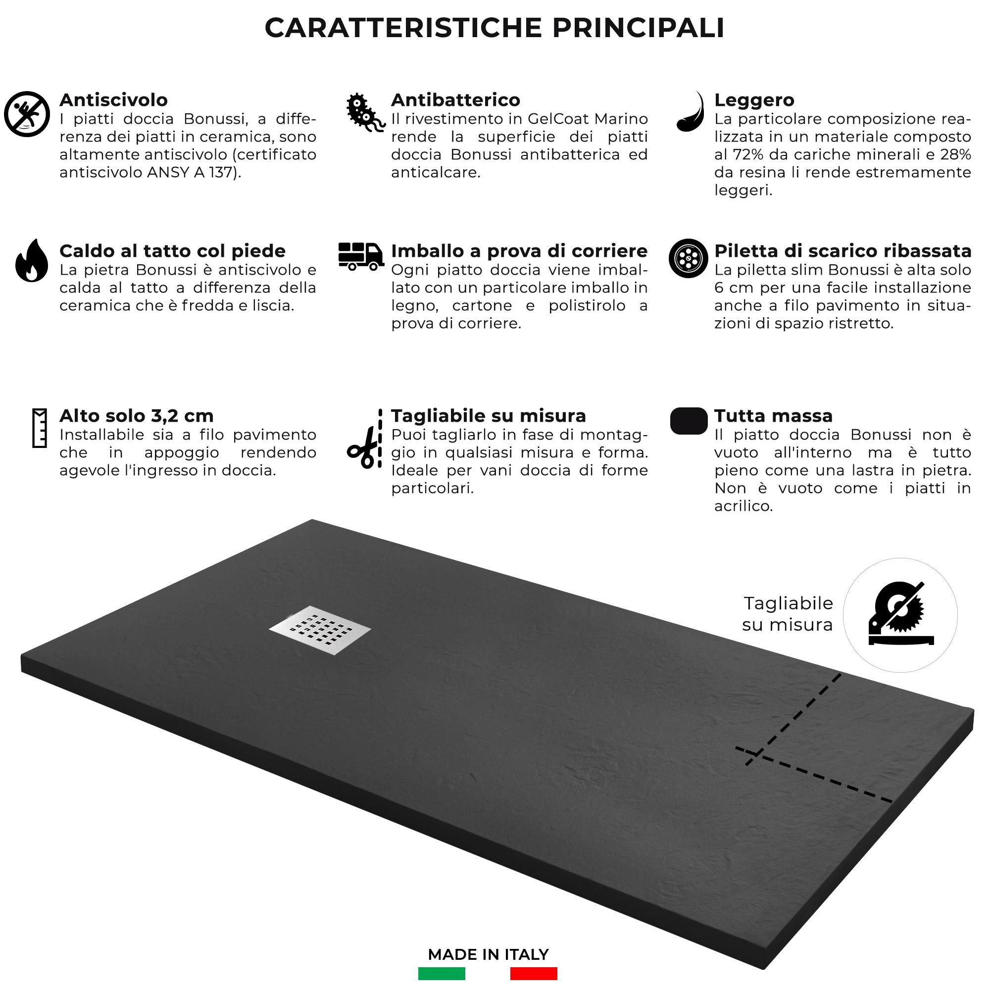 Piatto Doccia in Pietra 75x140 cm Bonussi Ardesia Stone Side Grigio Antracite