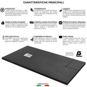 Piatto Doccia in Pietra 75x140 cm Bonussi Ardesia Stone Side Grigio Antracite