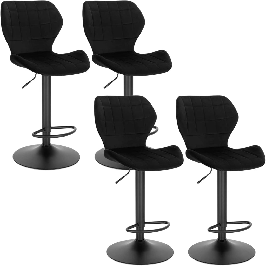 Set di 4 Sgabelli da Bar con Schienale e Poggiapiedi Girevoli a 360° Sedia Alta da Cucina con Seduta Regolabile tra 60-82cm in Velluto e Metallo Grigio Scuro BH324dgr-4