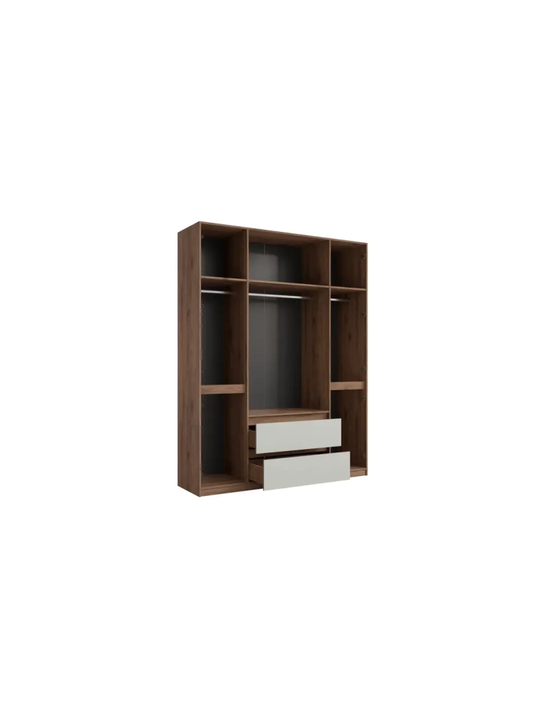 Armadio NUBIA 180 cm noce e grigio – 6 porte a battente con 2 cassetti