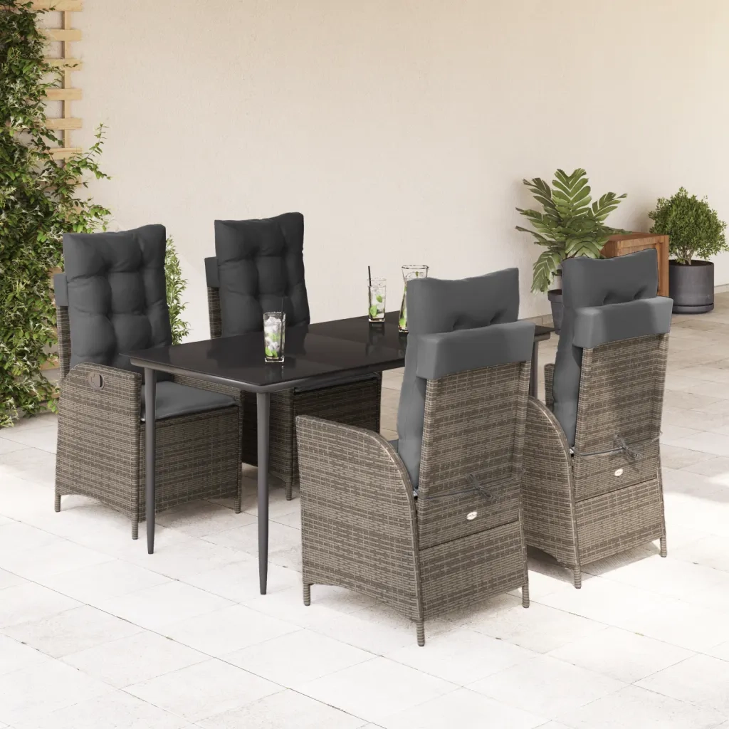 Set da Pranzo da Giardino 5 pz con Cuscini in Polyrattan Grigio 3213218