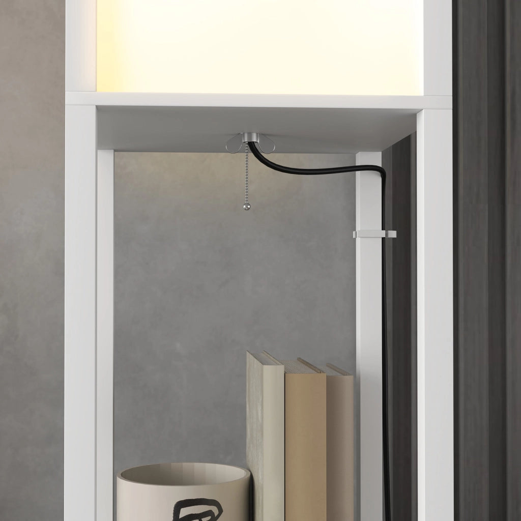 Lampada da Terra con 2 Paralumi E27 40W e 2 Ripiani  26x26x156 cm Bianco