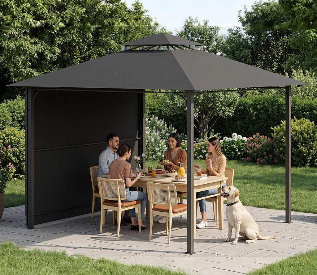 Gazebo Esterno Resistente 3x3, Gazebo Impermeabile Stabile, Protezione UV 50+, Pavillon Fisso da Grill per Giardino Estensibile 3x4.7 m, Terrazza, Feste di Grill o Feste Spontanee, Grigio