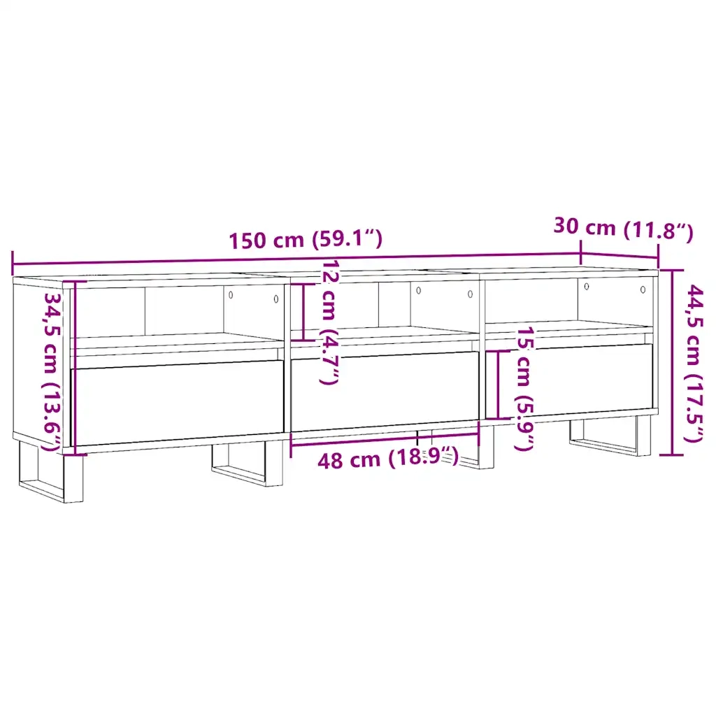 Mobile Porta TV Legno Antico 150x30x44,5 cm Legno Multistrato 857193