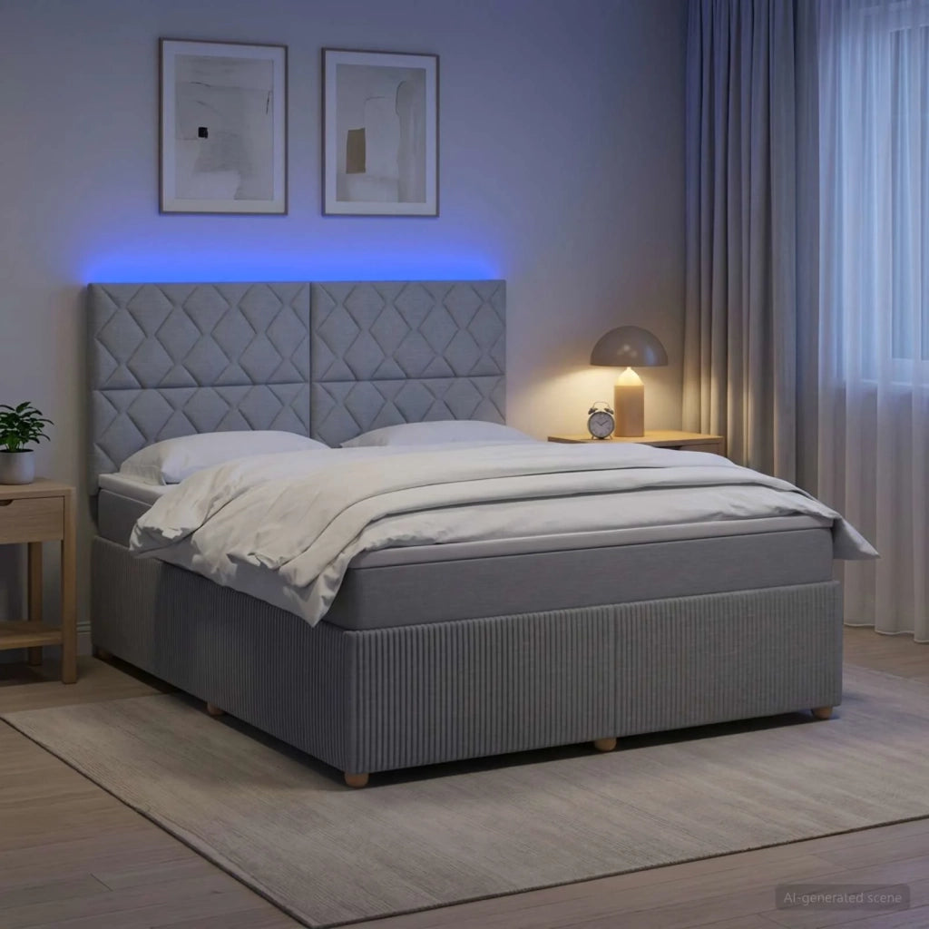 Letto Box Spring LED con Materasso Grigio Chiaro 180 x 200 cm 3455923