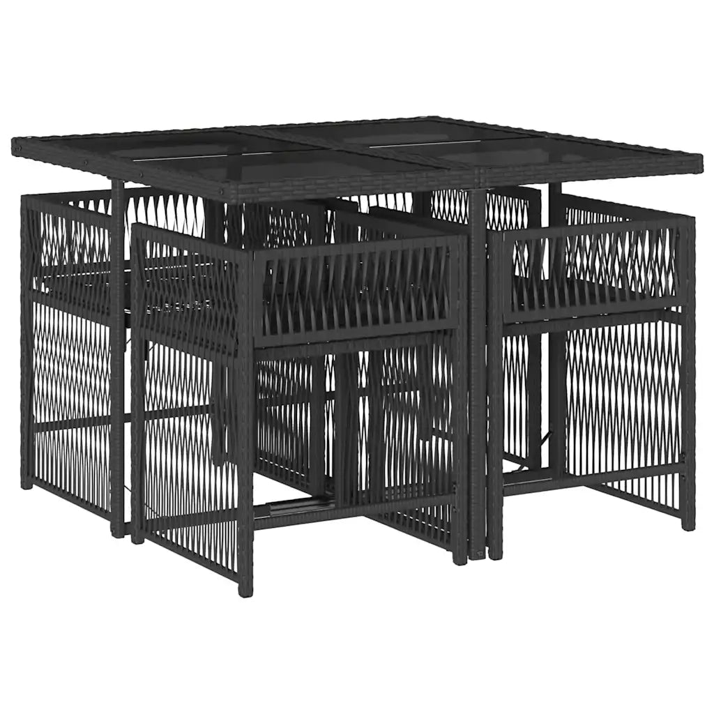 Set da Pranzo da Giardino 5 pz | Set Salotto da Giardino Nero con Cuscini in Polyrattan