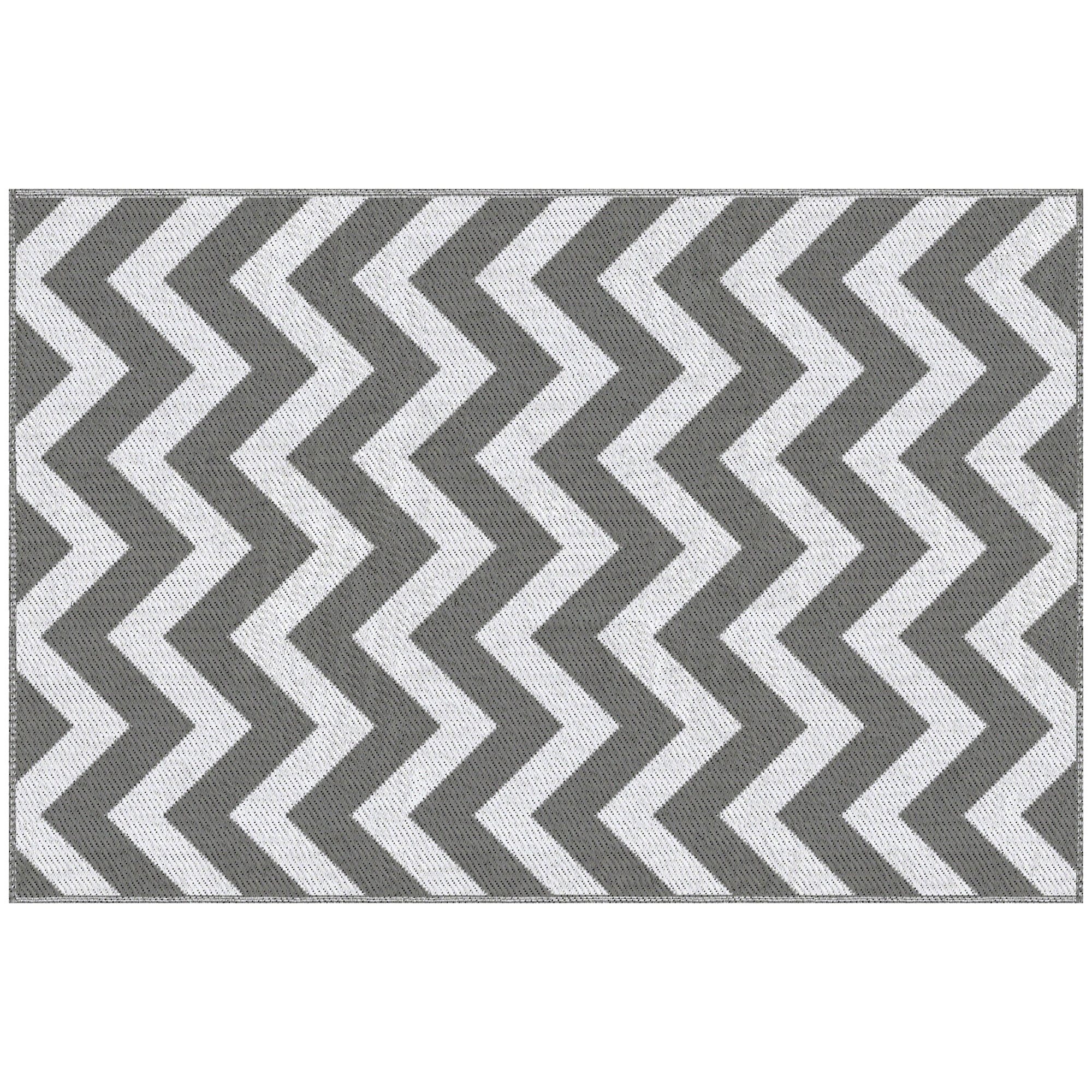 Tappeto da Esterno Reversibile 121x182 cm con Fantasia Geometrica Grigio e Bianco