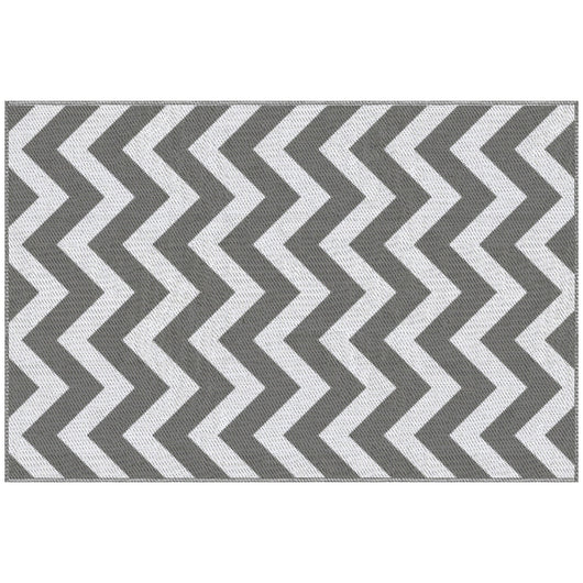 Tappeto da Esterno Reversibile 121x182 cm con Fantasia Geometrica Grigio e Bianco