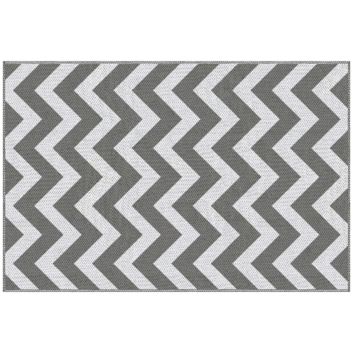 Tappeto da Esterno Reversibile 121x182 cm con Fantasia Geometrica Grigio e Bianco