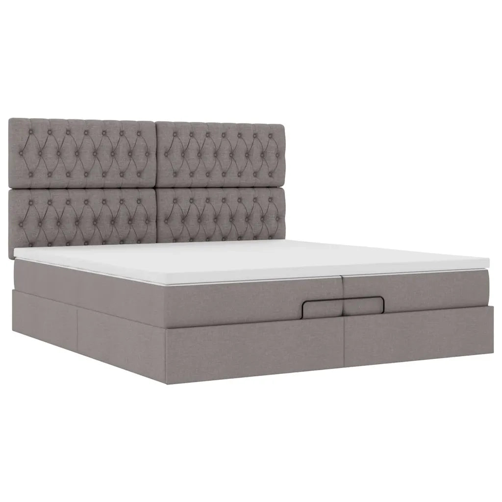 Struttura Letto Pouf con Materassi Tortora 200x200 cm Tessuto 3314118