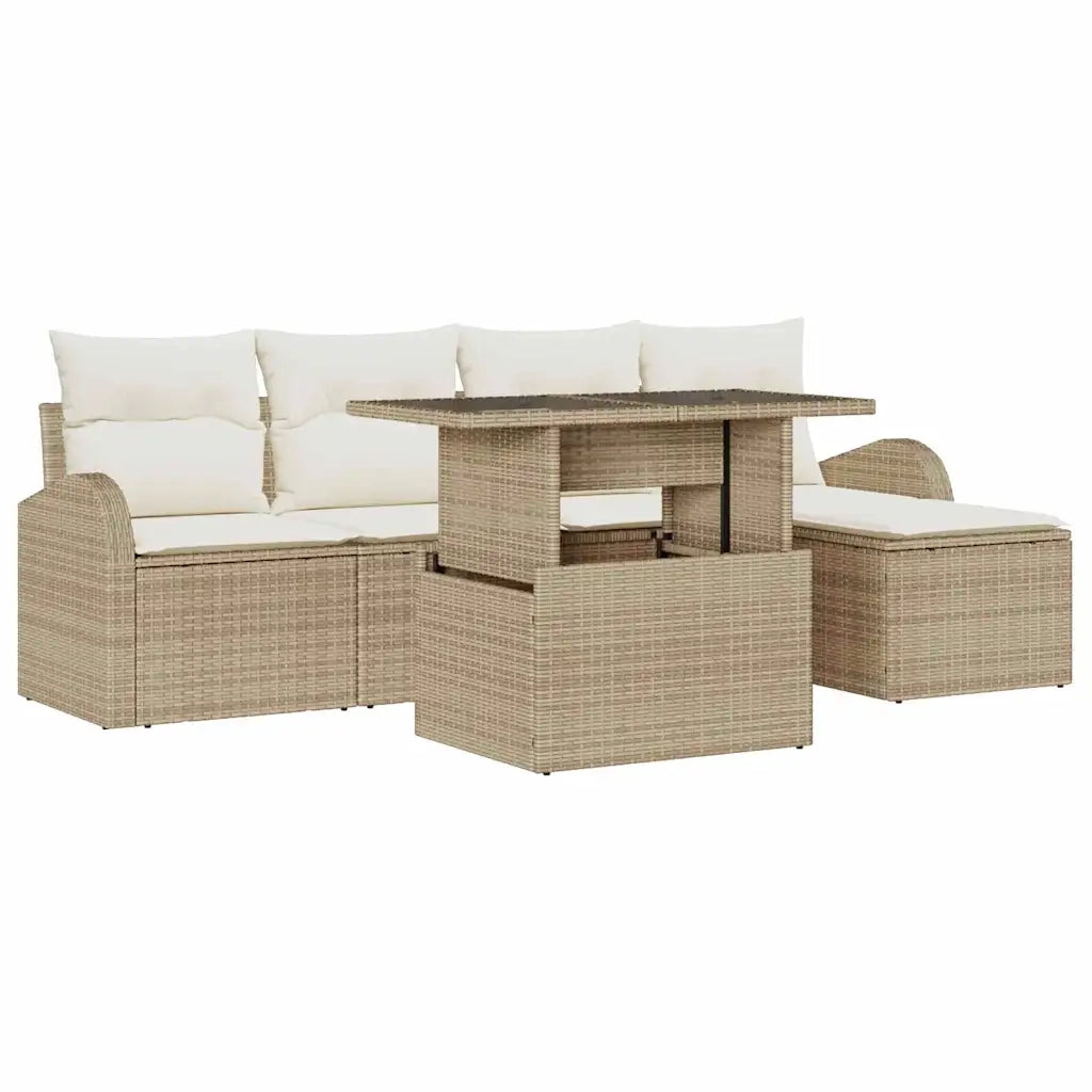 Set Divano da Giardino con cuscino 6 pcs Beige polyrattan
