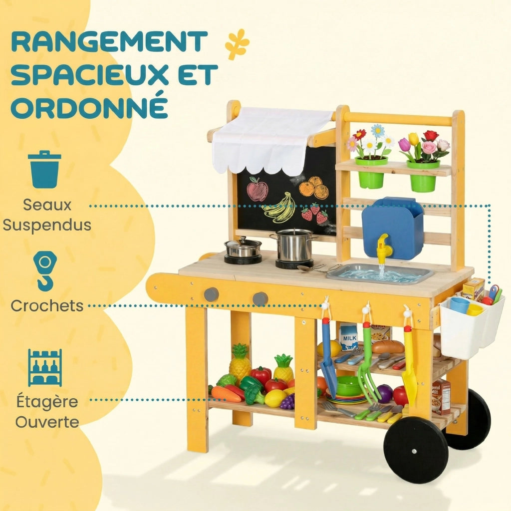 Cucina bambini in legno con ruote ¨C zephmum ¨C giallo
