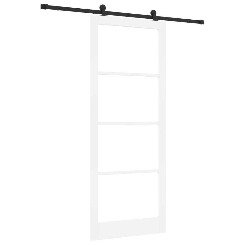 Porta Scorrevole  con Set Hardware 'ORKDAL'Bianca in Legno Massello e Vetro