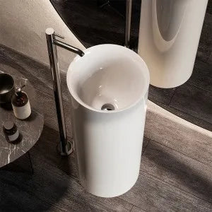 Lavabo freestanding da terra tondo Petit bianco in ceramica