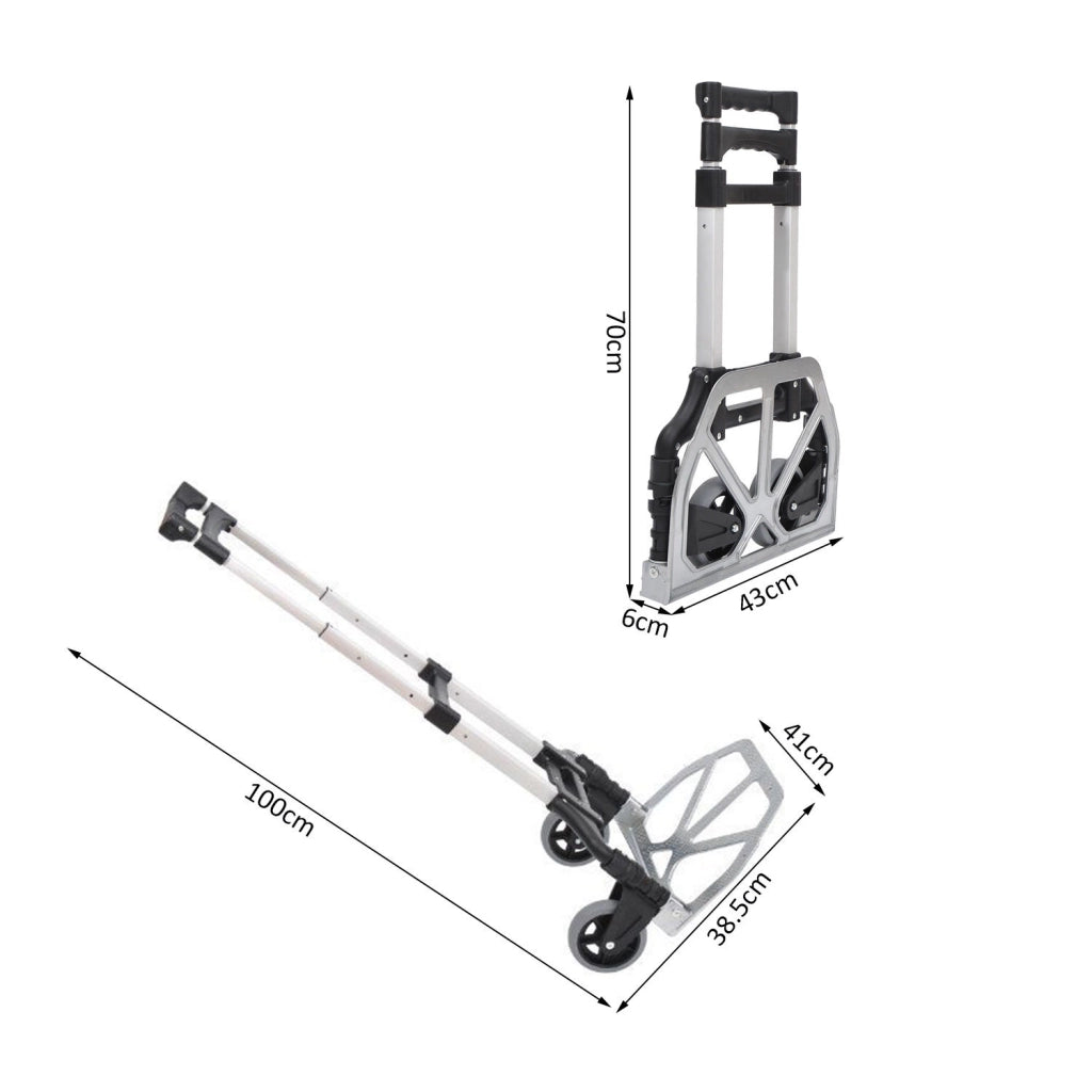 EasyComfort Carrello Portapacchi Pieghevole max 70kg con Maniglie Telescopiche e Altezza Regolabile, 41x38.5x100 cm, Argento