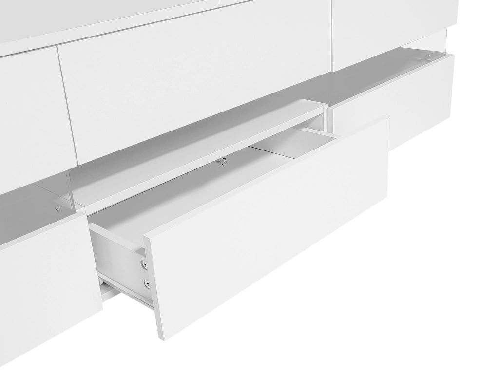Mobile porta TV con LED 2 ante 1 cassetto e vano aperto per soggiorno in truciolare bianco lucido 160 × 39 × 45 cm