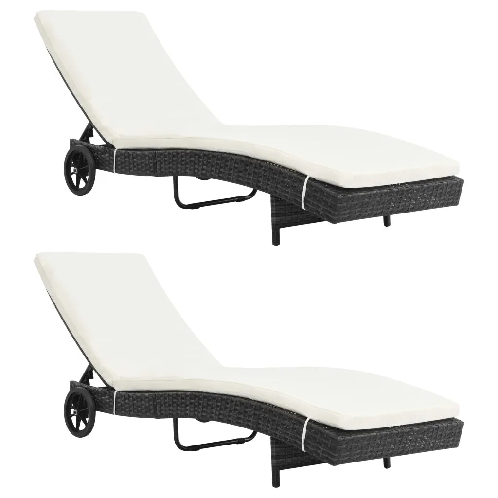Lettini Prendisole 2 pz con Ruote Cuscini in Polyrattan Nerocod mxl 102408