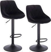Barstoli con schienale in velluto - Ergonomici - Regolabile in altezza - Set di 2 - Neri - 60 - 82 cm di altezza - Cucina e bar