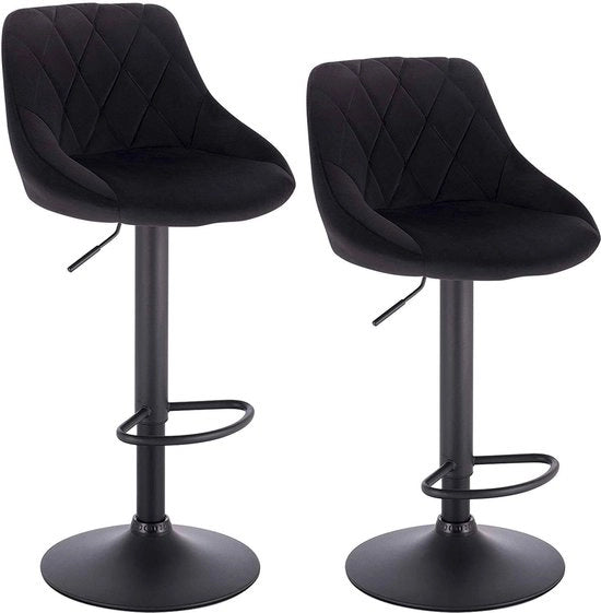 Barstoli con schienale in velluto - Ergonomici - Regolabile in altezza - Set di 2 - Neri - 60 - 82 cm di altezza - Cucina e bar