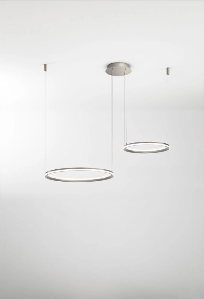 Sospensione doppia Edge in alluminio colore grigio a LED 99W 6930LM - 3000K doppia emissione d.60cm e d.40cm