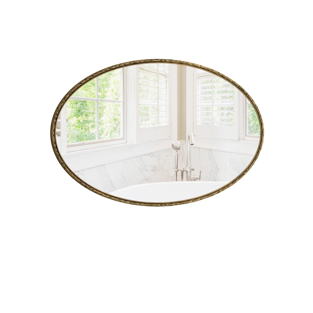 Specchio semplice ovale con cornice in ferro effetto retrò da parete per bagno camera e soggiorno in vetro oro 110 × 75 cm