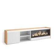 Mobile TV Soggiorno, 212x50x35 cm, Per TV fino a 80", Camino elettrico XXL, Bianco e Rovere soft