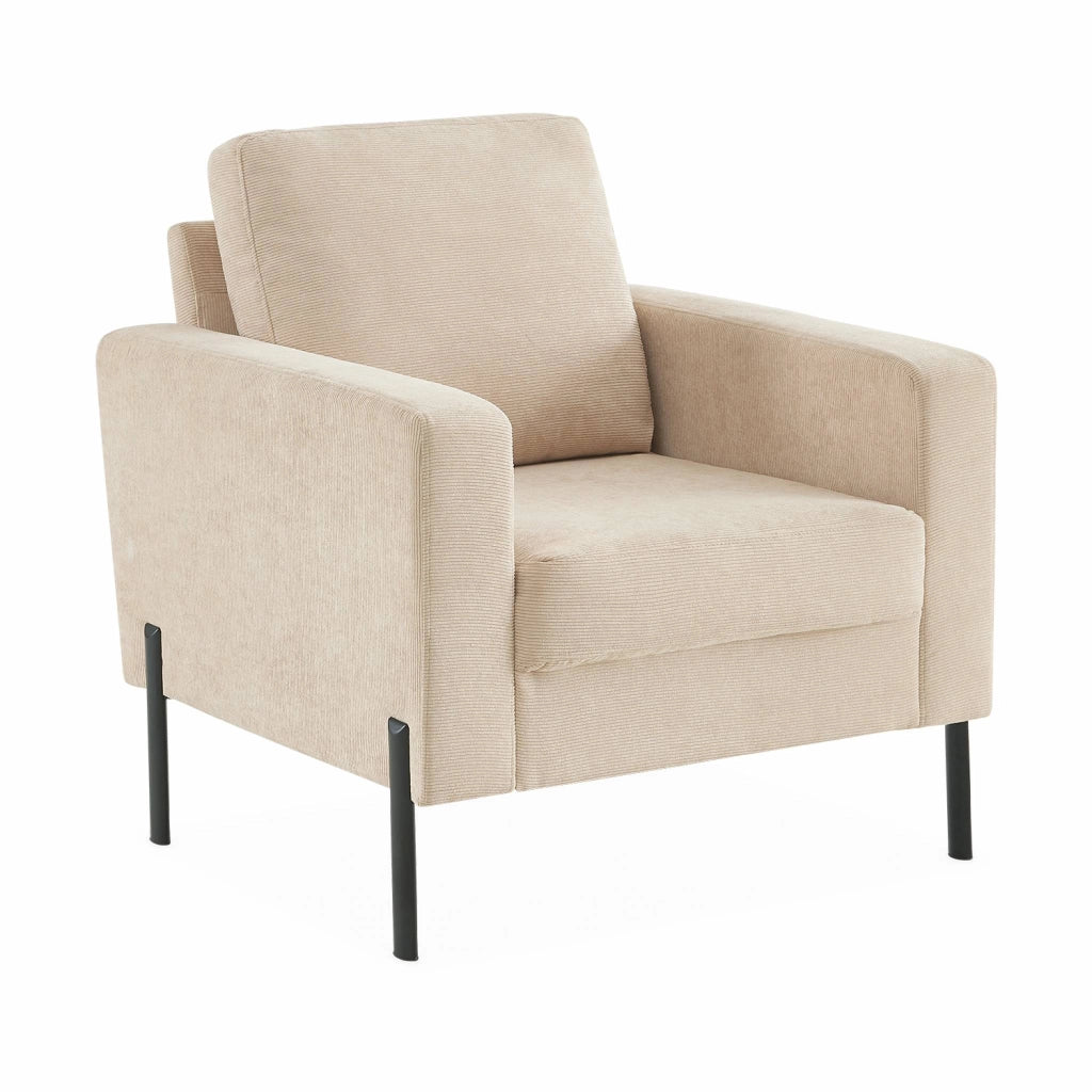 Poltrona in velluto a coste, gambe in metallo, beige